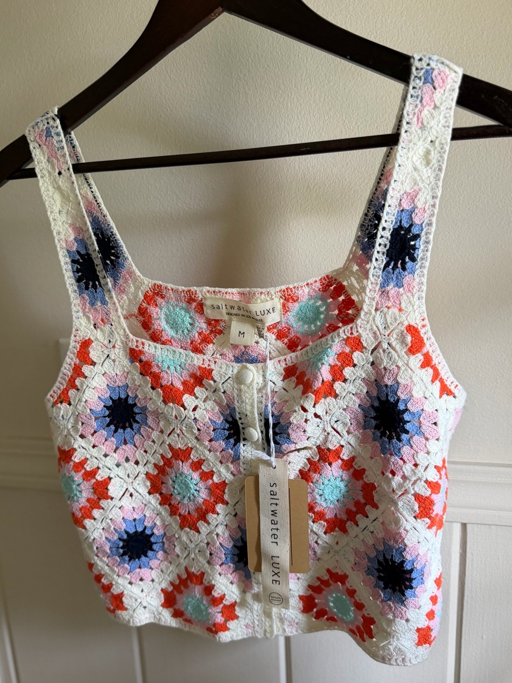 Saltwater Luxe Eighty X Eight Crochet Granny Square Vest M NWT